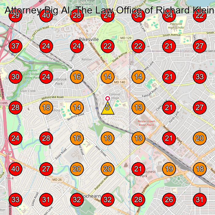 Attorney Big Al, The Law Office of Richard Klein GeoGrid visibility map for Personal Injury Attorney in Baltimore